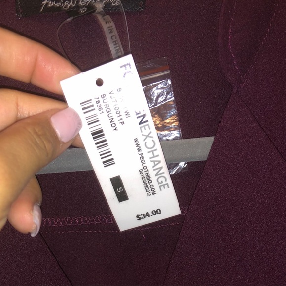 Burgundy Chiffon Button Down Shirt - Picture 5 of 5